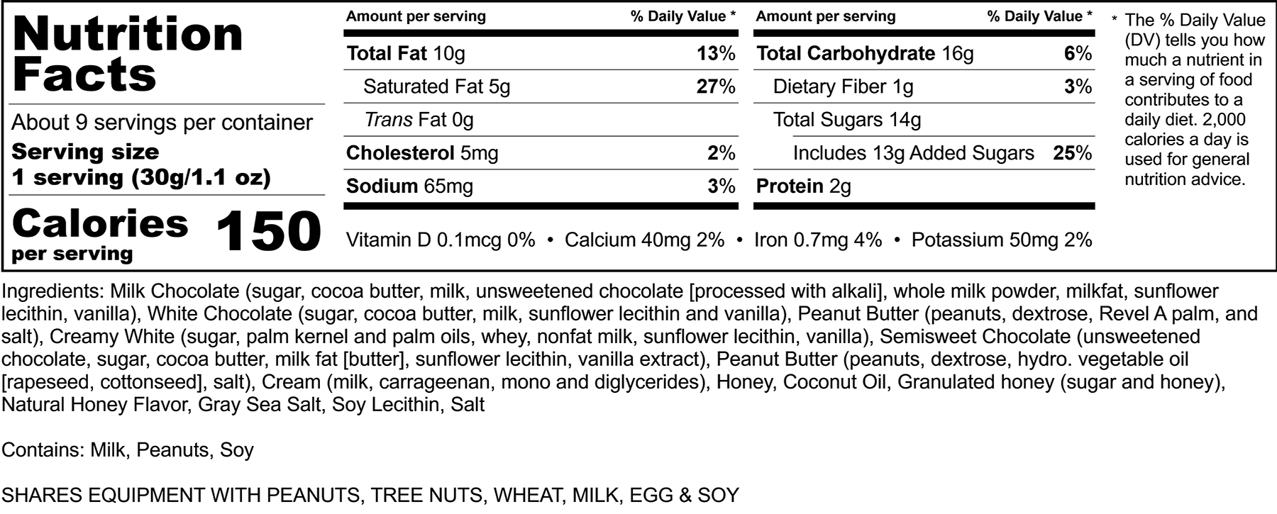 Carver's Dream Nutrition Information, Rocky Mountain Chocolate Factory