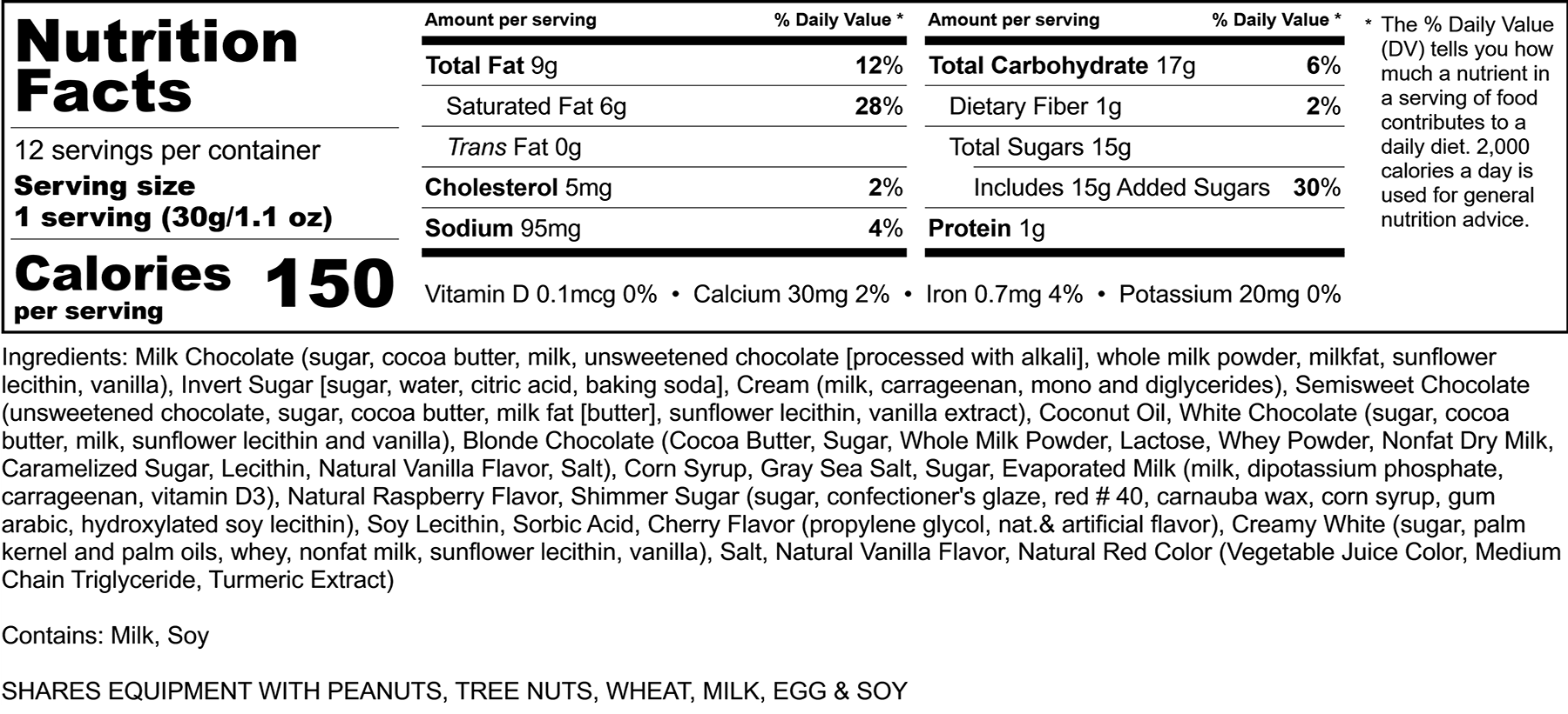 Highland Nutrition Label, Rocky Mountain Chocolate Factory