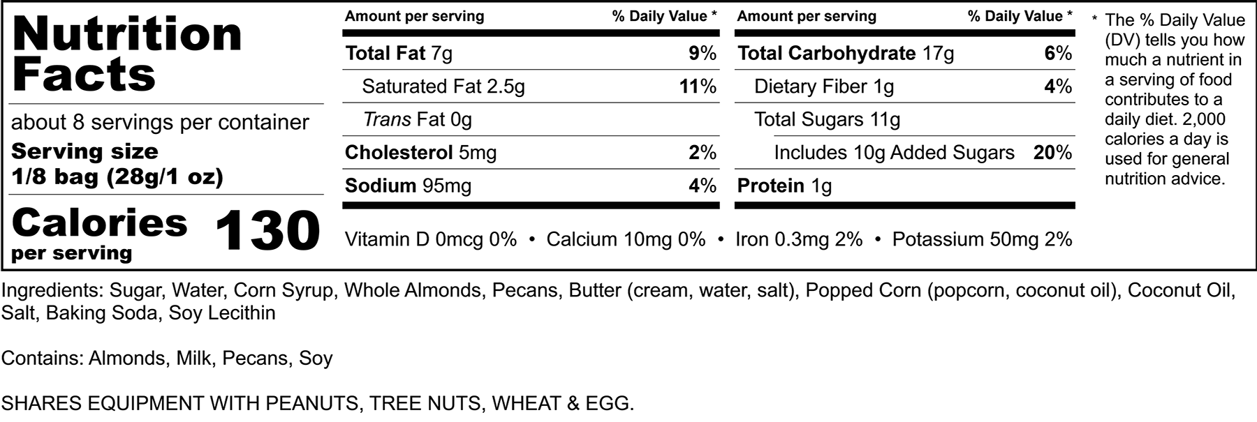 Rocky Pop Nutrition Label, Rocky Mountain Chocolate Factory